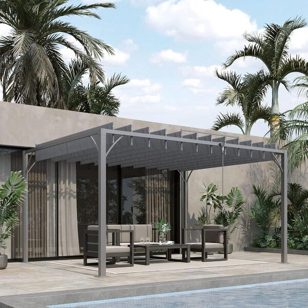 Outsunny Pergola 4 x 3 m bioclimatique pergola avec Lames orientables Style Contemporain UV 50+ Structure Aluminium - Gris