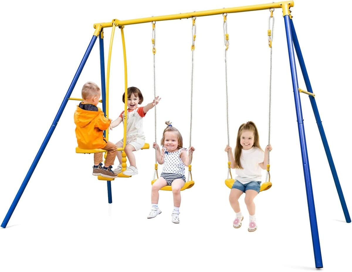 Test du portique balançoires Goplus pour enfants, idéal jardins et cours