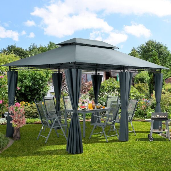 Casaria Pavillon Topas 3x4m métal Toile Hydrofuge Protection UV 50+ parois latérales Tente de réception tonnelle de Jardin pergola Anthracite