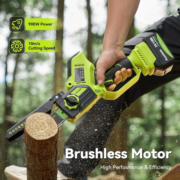 Supstable Mini Tronçonneuse à Batterie 8 et 6 Pouces, 8000mAh Élagueuse Sans Fil pour Branches et Jardin, Système D'huile Automatique, Tension de Chaîne Sans Outil, 900W, Compatible avec Makita 18V
