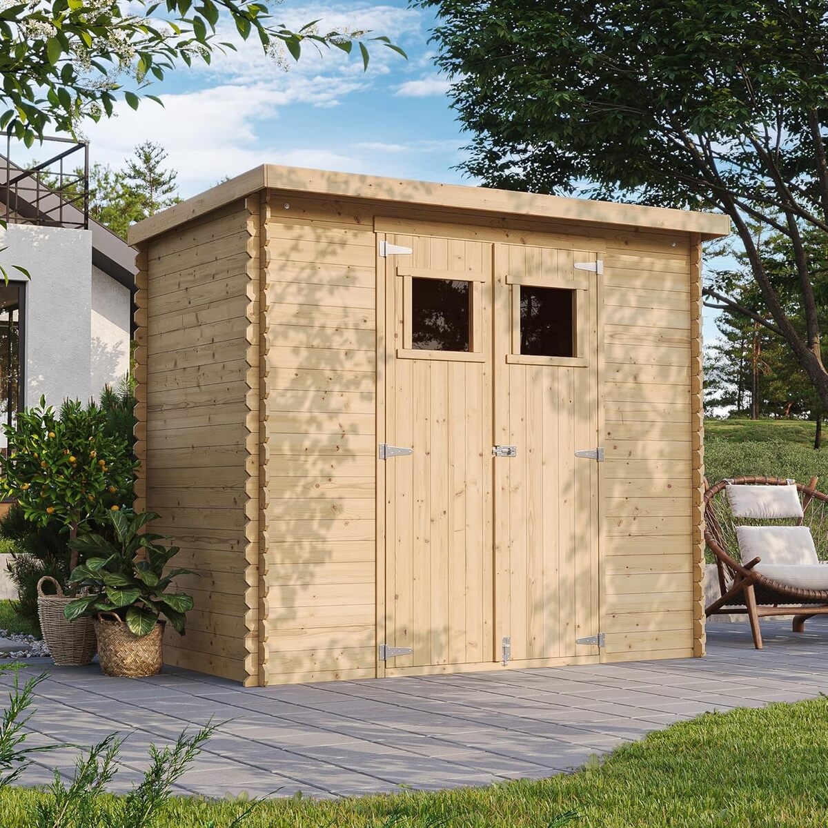 Test de l'abri de jardin en bois Timbela M310 : stockage pratique et étanche