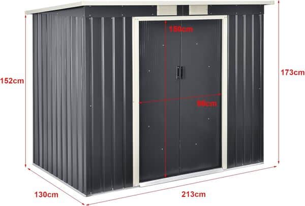 [en.casa] Abri de Jardin 4 m³ Robuste Cabane de Stockage Extérieur Cabane à Outils Toit en Appentis Tôles en Acier Galvanisées Gris Foncé