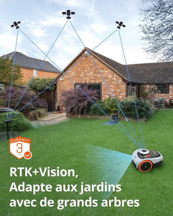Navimow i105E Robot Tondeuse sans Fil périphérique, Max. jusqu'à 600 m², RTK+Vision Tondeuse Robot Gazon, IA cartographie Automatique, Limite virtuelle, Gestion multizone