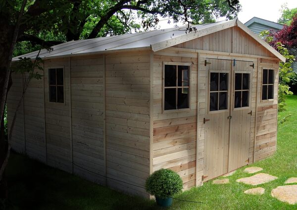 Abri de Jardin en Bois Naturel - Stockage extérieur avec fenêtres- H246x418x522 cm/20 m²-Hangar en Bois Naturel - Atelier Rangement Outils et vélos- TIMBELA M333