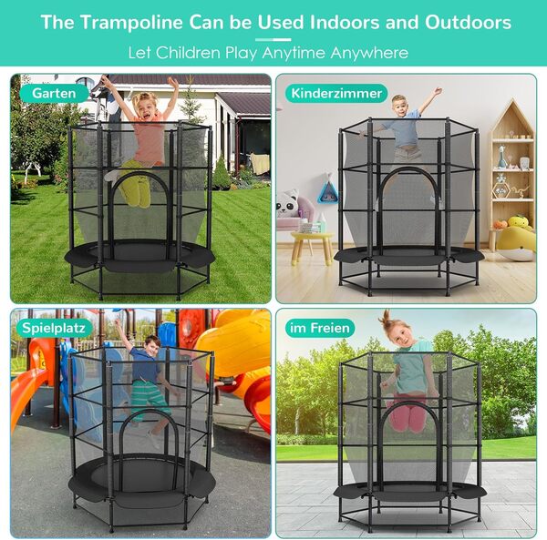 Trampoline pour Enfants,Trampoline Extérieur Enfant Ø 140 cm,Trampoline Interieur Enfant avec Filet Sécurité,Trampoline Enfant Jardin Jouer Loisir et d’Exercice,Charge Max 50kg,Cadeaux Enfants