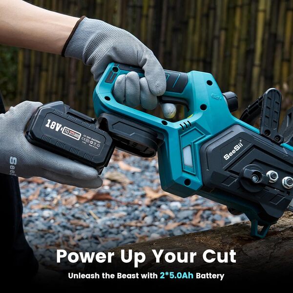 Tronçonneuse à Batterie10000mAh, SeeSii 12 Pouces Tronçonneuse Électrique sans Fil, avec Injecteur de Lubrifiant et 2 Batteries 5.0 mAh, Mini Scie à Chaîne, 2 Chaînes