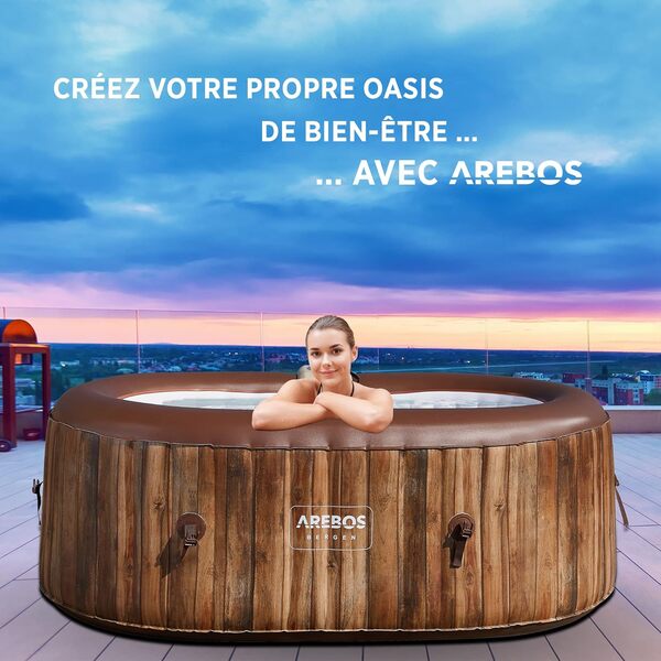 Arebos Spa Gonflable | Gonflable | Intérieur & Extérieur | 190x120 cm Ovale | 2 Personnes | 90 Jets de Massage | avec Chauffage | 550 litres | Couverture Incluse | Bubble Spa & Wellness Massage
