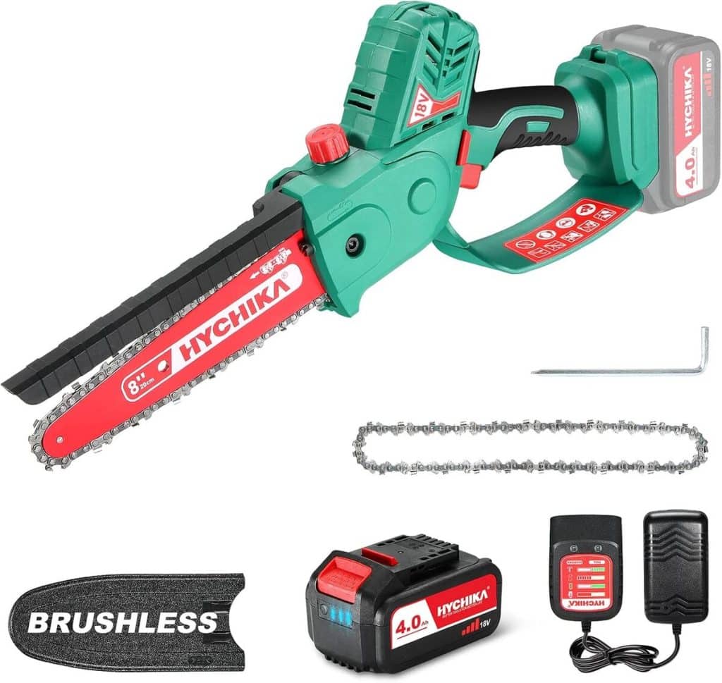 Test : tronçonneuse sans fil 18V HYCHIKA 20 cm pour jardinage efficace