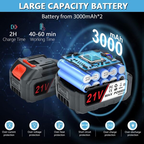 Mini Tronçonneuse à Batterie fil 6 et 8 pouces,2-en-1 Mini Tronçonneuse avec 2 * 3000mAh de batterie et chargeur, Tronçonneuse pour les arbres Jardinage Forêts(750W, Bleu)