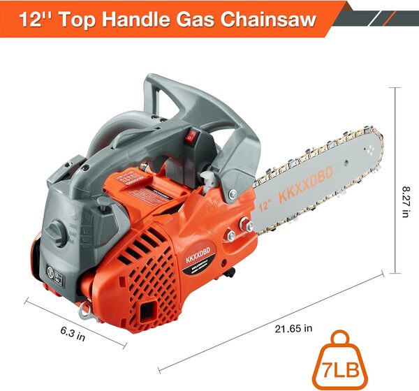 MDKDKDL Tronçonneuse à gaz 25,4 CC avec poignée supérieure – Tronçonneuse légère de 30,5 cm pour une coupe efficace du bois