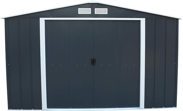 Duramax ECO 10 x 12 (11.03 m²) abri de jardin en métal, Abri de jardin en métal galvanisé à chaud, Abri de stockage d'outils, structure de toit renforcée, abri en métal sans entretien, anthracite