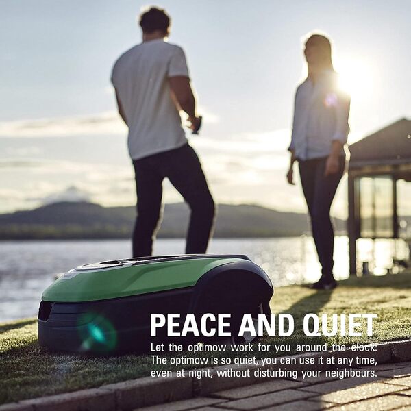 Greenworks Optimow 10 Tondeuse Robot à Gazon Jusqu'à 1000 m2 avec Pente 35 %, Ultra Silencieuse, Contrôlé 4G, Facile à Installer, Fonctions Sécurité Avancées, Protection Antivol, Garantie 3 Ans