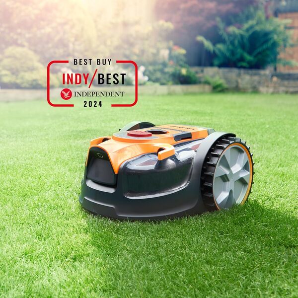 LawnMaster OcuMow™ Robot tondeuse à gazon VBRM16 avec batterie au lithium MX 24 V 4,0 Ah et chargeur rapide. Pas besoin de fil de limite, d'application ou de prise d'alimentation extérieure. Pour les