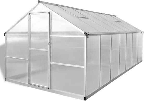 Serre en Aluminium Renforcée 10,53 m2 Blanc 421x250x195 cm Serre de Jardin Protection Optimale Abri pour Plantes Légumes Fleurs Herbes Maison à Tomates Serre Exterieur Hiver