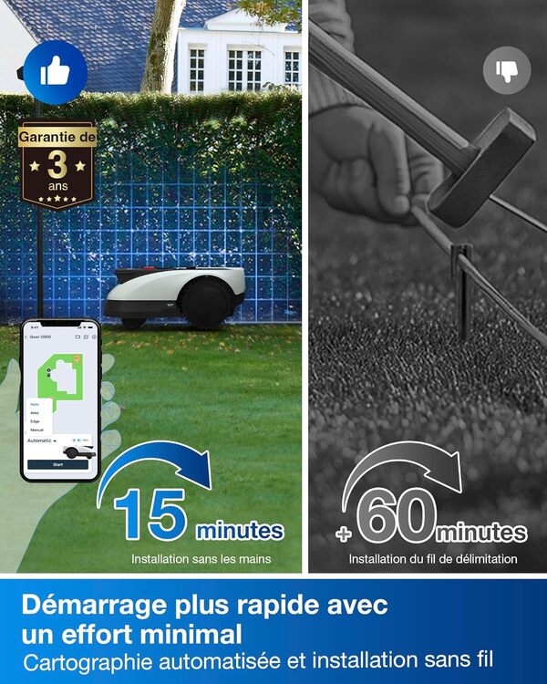 ECOVACS Goat O800 RTK Robot Tondeuse sans Fil périphérique 800 m², RTK+Vision Améliorée par Lidar, Cartographie Automatique, Passages étroits jusqu'à 0,7 m, Tonte précise des Bordures, Pente 45%