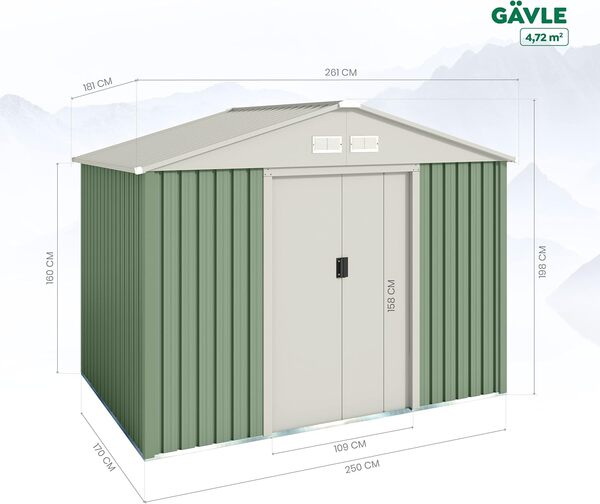 Hoggar Abri de Jardin en métal Gavle 4.72m2 - Garantie 10 Ans - 181X261X198cm