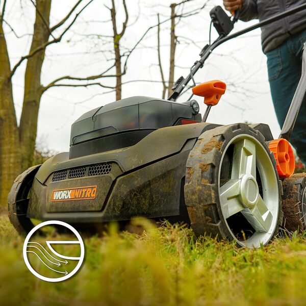WORX Nitro - Scarificateur et aérateur sans Fil 40V - WG855E.9 - Ø36cm - Jusqu'à 400m² sur Une Charge (Livré sans Batterie ni Chargeur, Sac de 40L, Rouleau d'aération, Rouleau de Scarification)