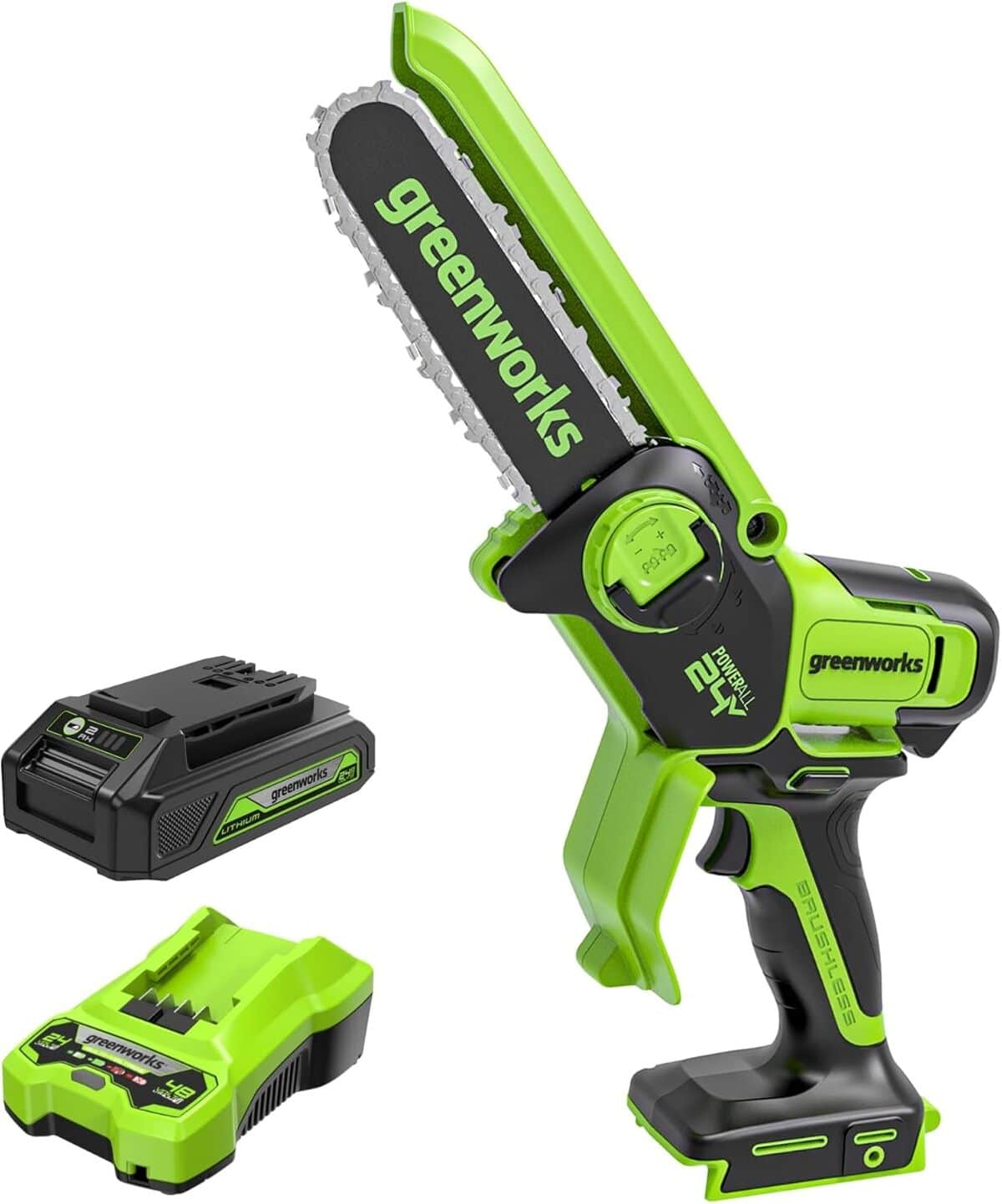 Test de la mini tronçonneuse sans balais Greenworks 24 V, scie à main efficace