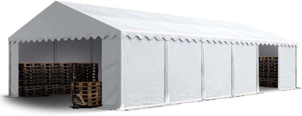 Test de l'abri de stockage TOOLPORT 6x12 m PVC 700 N blanc imperméable