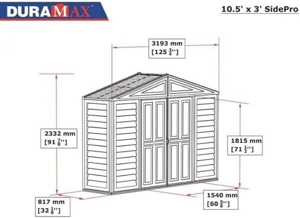 Maison en PVC SidePro 10,5'x3' Duramax Classic, 320 x 81 x 233 cm, couleur ivoire de jardin