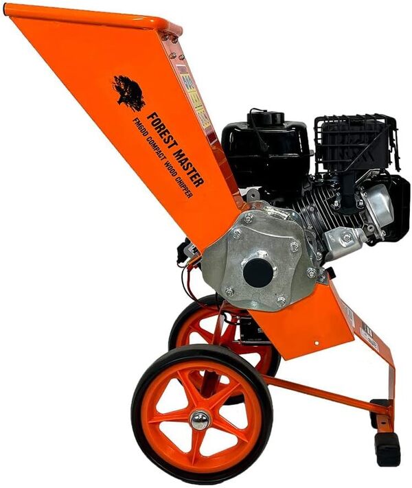 Forest Master FM6DDES-MUL Déchiqueteuse à bois à essence 6 HP avec démarrage électrique – S'attaque à tous les déchets verts du jardin – Auto-alimentation – Copeaux de bois jusqu'à 50 mm de diamètre