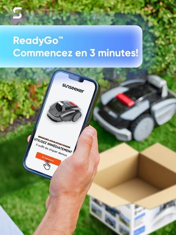 Sunseeker V3 Plus robot tondeuse 1000㎡, robot tondeuse sans fil en un clic, évitement d'obstacles intelligent visuel AI, inclinaison de 42%, faible bruit, navigation multi-zones, App-Contorl