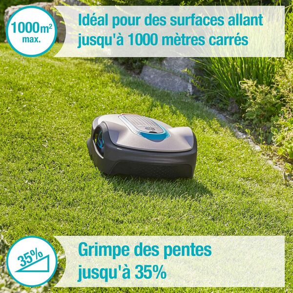 Gardena SILENO Life : Tondeuse Robot pour Surface de jusqu'à 1000 m², Fonction Easy-Passage, pentes jusqu'à 35%, Silencieux, Version FR/NL (15102-26)