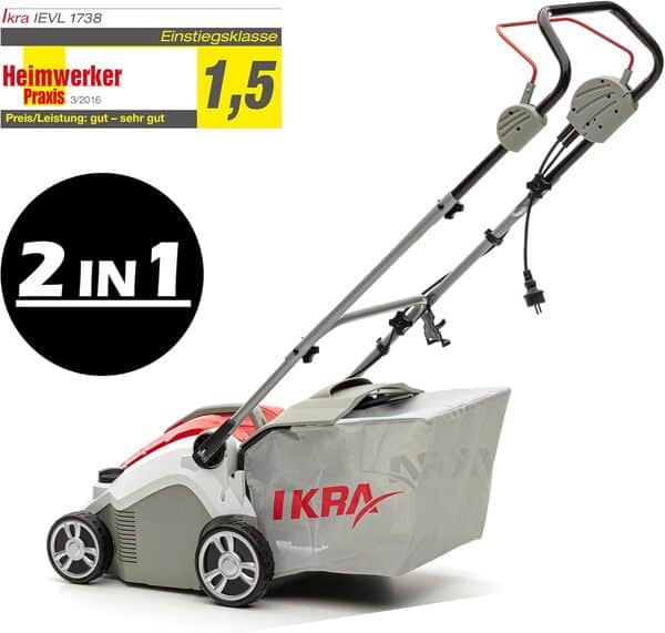 Ikra Scarificateur aérateur électrique IEVL 1738, Largeur de Travail 38cm, 1.700 W, Manuel désherbeur Inclus