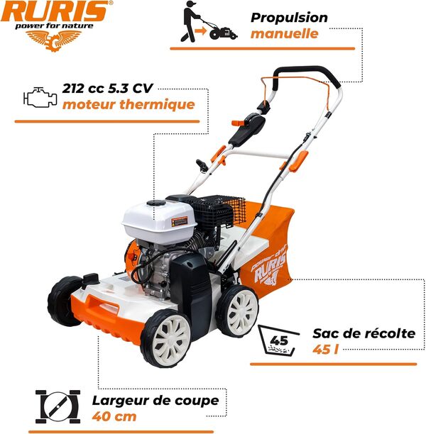 RURIS Scarificateur Thermique Gazon 212cc Largeur 40cm RXH999