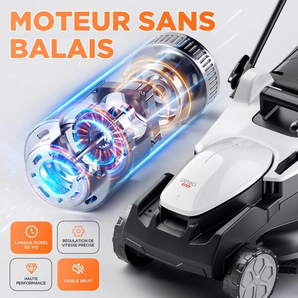 Litheli Tondeuse à Gazon sans Fil 37cm - Moteur Brushless, 2X 20V Batteries 4.0Ah, Hauteur Réglable 25-75mm, Bac 40L, pour Pelouses jusqu'à 300m² (Jardin & Petits Espaces)
