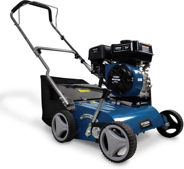 HYUNDAI Scarificateur Thermique 212 cm³ Moteur 4 Temps, Largeur de Travail 40 cm, 18 Couteaux Acier Inoxydable, Bac de Ramassage 35 L, 8 Hauteurs Réglables, Guidon Repliable – HST4020