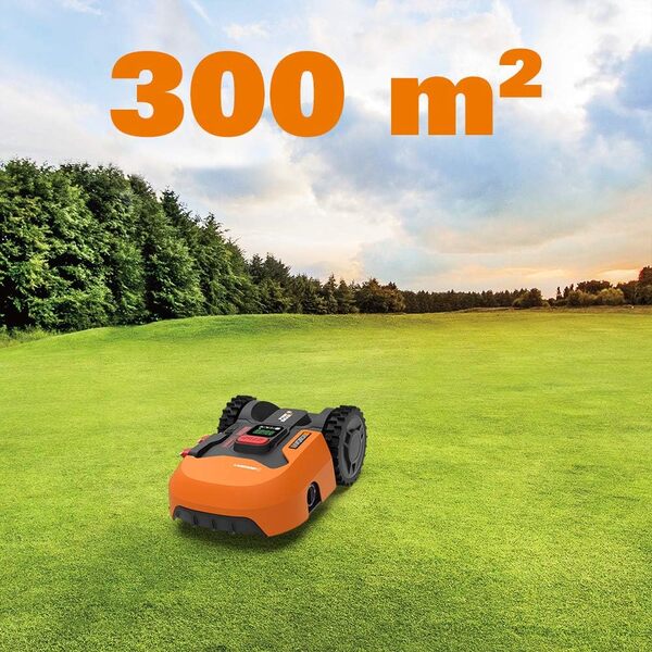 WORX Tondeuse Robot connectée/Tondeuse à Gazon sans Fil LANDROID WR901E(WR130E+ACS), jusqu'à 300m² (Tond sous la Pluie, Contrôle à Distance, Gestion multizone, Système Anti-Collision)