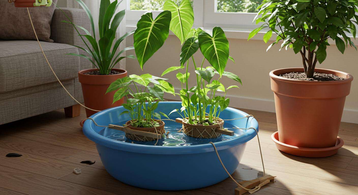 Vous partez 3 semaines ? L'astuce du "wicking" avec une bassine d'eau qui sauvera 90% de vos plantes en pot