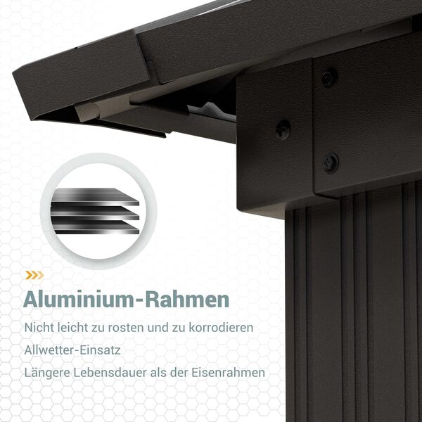 UDPATIO 3x3,65m Tonnelle de Jardin Extérieur en Aluminium, Pergola Résistante à l'eau et au Froid avec Double Toit en Acier Galvanisé, Incluant Moustiquaire et Vidéo d'Installation, Beige