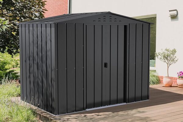 Duramax TOP Shed 8 x 6 (4.37 m²) Abri de jardin en métal, fabriqué en acier galvanisé, structure de toit renforcée, abri de jardin en métal sans entretien et résistant aux intempéries, Anthracite