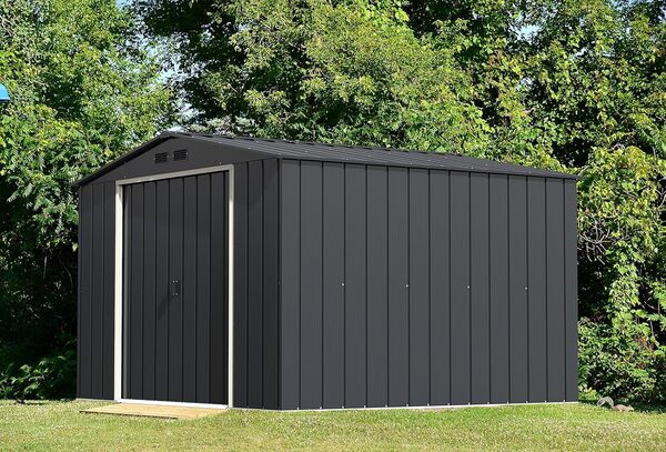 Duramax ECO 10 x 10 (9.16 m²) abri de jardin en métal, Abri de jardin en métal galvanisé à chaud, Abri de stockage d'outils, structure de toit renforcée, abri en métal sans entretien, anthracite