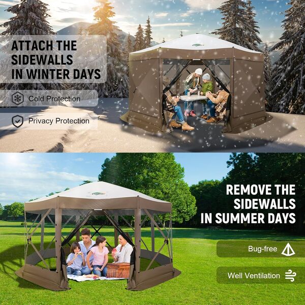 COBIZI Tonnelle pop-up extra large de 4,6 x 4,6 m avec moustiquaire, abri spacieux et facile à installer, pavillon extérieur durable avec piquets, parfait pour terrasse, jardin et pelouse