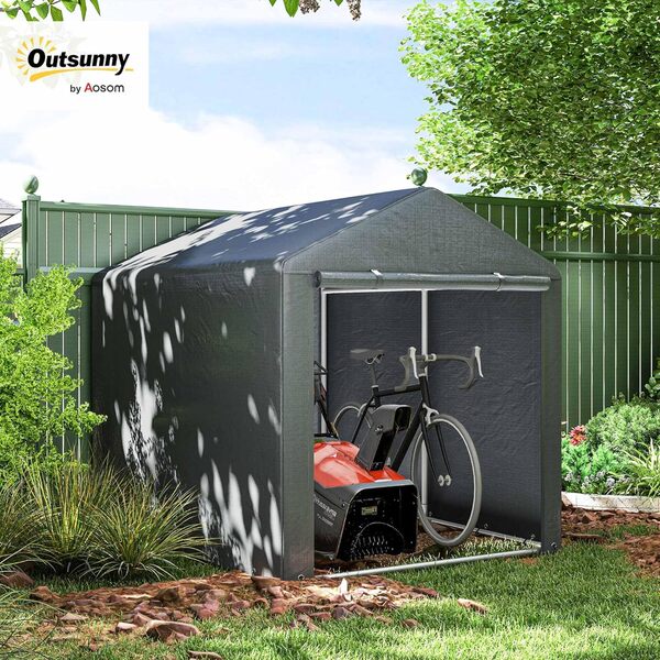 Outsunny Abri de Jardin Tente de Stockage Portable abri de vélo Garage pour extérieur avec Cadre en métal galvanisé et Grande Porte, 1,6 x 2,2 m Gris foncé