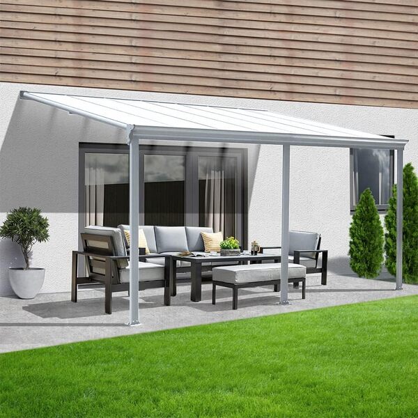 HOME DELUXE - Abri de terrasse Solis - Blanc - L/P/H : 557 x 303 x 226/278 cm - avec plaques alvéolaires, matériel de Montage I Carport Pavillion Pergola