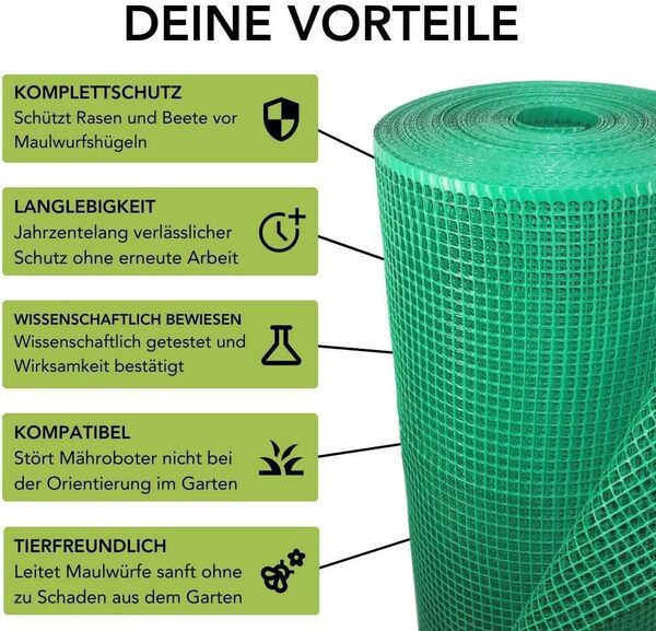 Florade® Grille anti-taupe de qualité supérieure - Vert - 270 g/m² - Protection efficace pour le jardin - Robuste, durable, facile à utiliser - Empêche les taupes - Maille : 14 mm - Largeur : 1,2 m -