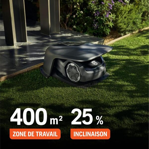 Husqvarna Robot Tondeuse Automower® Aspire™ R4 pour 400 m² de Surface I Tondeuse à Gazon sans Fil Robot contrôle Via l'application Connect (avec Commande vocale, Wi-FI, Bluetooth) avec kit