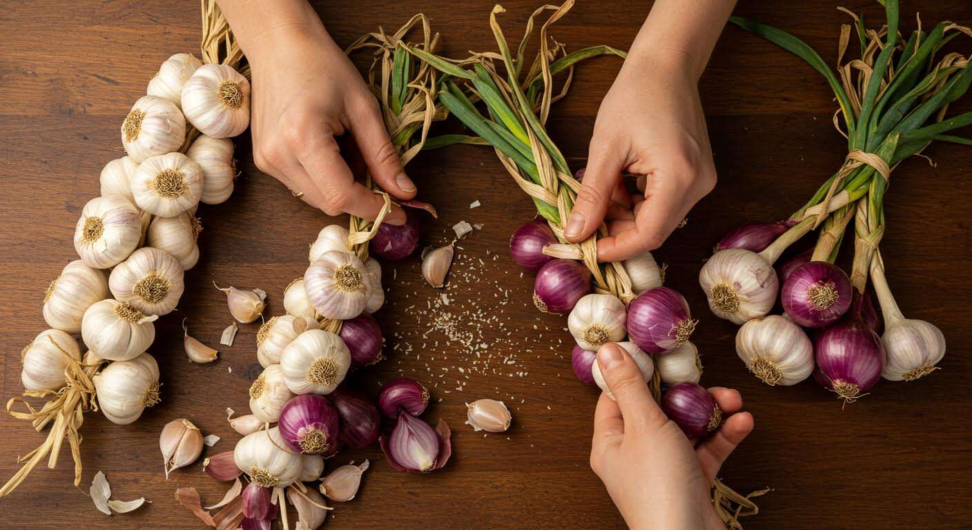 Conserver l'ail, l'oignon et l'échalote : la technique de la tresse de nos grands-mères