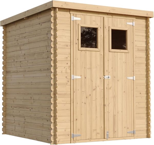 TIMBELA M309+M309G Abri de Jardin en Bois avec Sol TRAITÉ - Stockage extérieur l204xL204xH200 cm/3.53 m2- Petit abri à Outils, Local à vélos - Toit imperméable, fenêtres