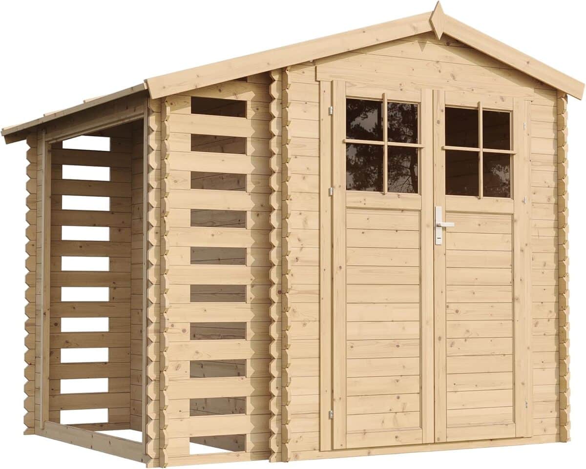 Test : abri de jardin et range bûches TIMBELA M386F