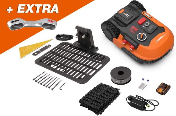WORX - PACK LANDROID - 700m² - Tondeuse Robot connectée sans fil LANDROID - WR167E + EXTRA [Module Anticollision System - évite les obstacles]