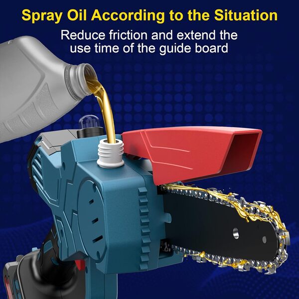 Mini Tronconneuse a Batterie 6 Pouces, Tronconneuse Electrique Sans Fil, Tronçonneuse à Main la Coupe du Bois, l'élagage le Jardin 2 Batteries, 2 Chaînes