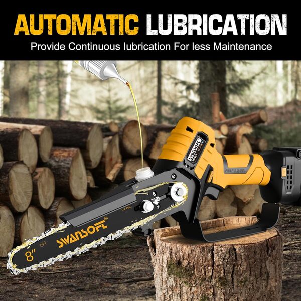 Mini tronçonneuse à batterie, 8 pouces 600 W/21V/4000mAh * 2, tronçonneuse électrique professionnelle avec lubrification automatique, scie d'élagage à batterie pour vergers et vignobles