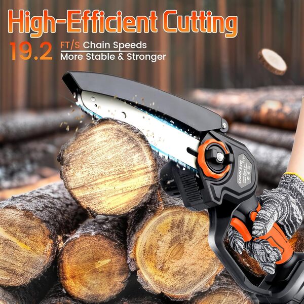 Mini tronçonneuse sans fil de 15,2 cm, scie d'élagage électrique portable, alimentée par batterie rechargeable, scie à chaîne portable pour branches d'arbre, cour, maison et jardin, 2 batteries 21 V