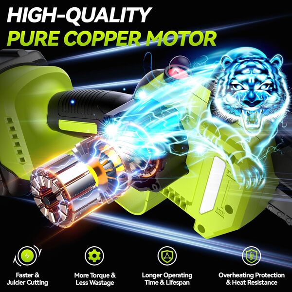 Mini tronçonneuse 6 pouces, moteur sans balais, scie à chaîne manuelle avec chaînes en alliage trempé pour élagage et coupe du bois (sans batterie)