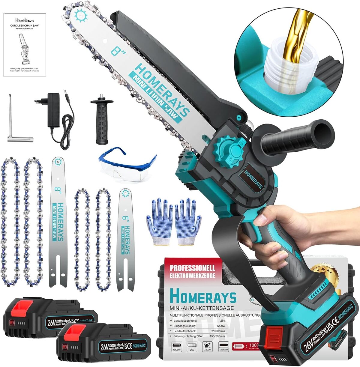 Test mini tronçonneuse à batterie 4000mAh de 8 & 6 pouces